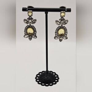Lia Sophia Yellow Crystal Drop Earrings Silver Tone Sparkle Statement